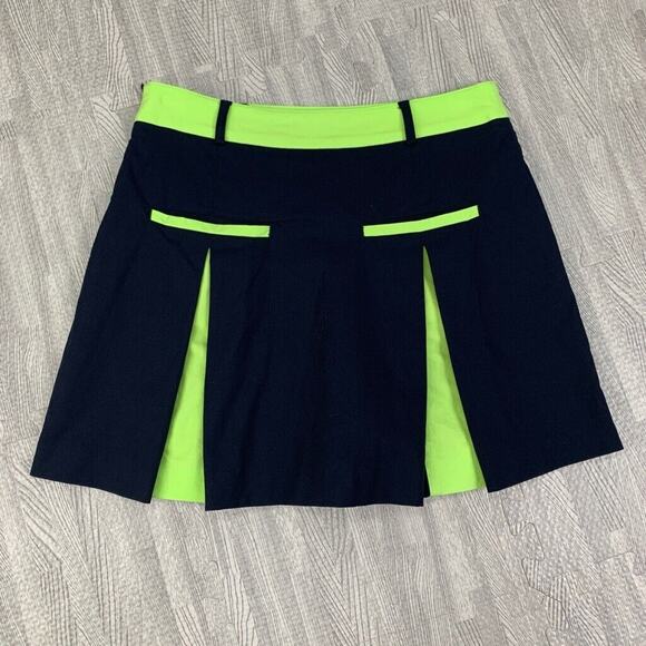 Golfino Skort Womens 4 Black Neon Green Peekaboo Pleated Techno Stretch Side Zip - Picture 10 of 15